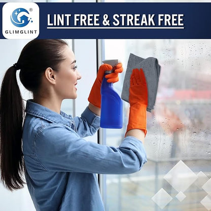 GLIMGLINT Grey Microfiber Cleaning Cloth, 12 Pack Cleaning Towels for Kitchen, Lint Free, Scratch-Free, Highly Absorbent, and Reusable Cleaning Rags for House, Window and Glass, Cars, 14"X12"
