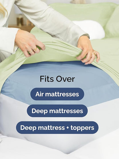 Extra Deep Pocket Queen Sheet Set - 4 Piece Breathable & Cooling Bed Sheets - Hotel Luxury Sheet Set - Soft, Wrinkle Free and Comfy - Fits Extra Deep Mattresses - Deep Pocket Light Sage Green Sheets