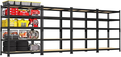 PrimeZone 36" x 16" x 72" Heavy Duty Storage Shelves - 5 Tier Adjustable Garage Storage Shelving, Metal Storage Utility Rack Shelf Unit for Warehouse Pantry Closet Kitchen, Black, 4 Pack