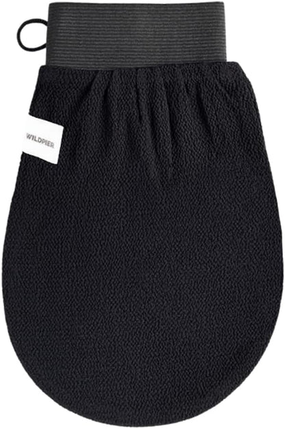 Wildpier Beauty Exfoliating Glove Luxe for Sensitive Skin Mitt Body Scrub for Bath Shower Spa Hand Exfoliator Gloves, Dead Skin Cell Remover, Plant Based Deep Exfoliation Scrubber, Black