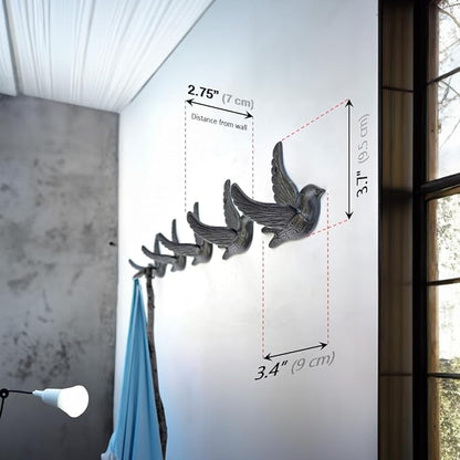 Ambipolar 5-Pack Bird Flying Style Coat Hooks, Vintage Black Hooks for Coats, Hats, and More, Sturdy Cast Iron Construction, Rustic Farmhouse Theme, Easy Installation Versatile and Durable