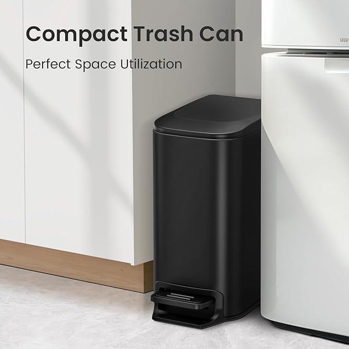 Cesun Small Bathroom Trash Can with Lid Soft Close, Step Pedal, 6 Liter / 1.6 Gallon Stainless Steel Garbage Can with Removable Inner Bucket, Anti-Fingerprint Finish (Matt Black)