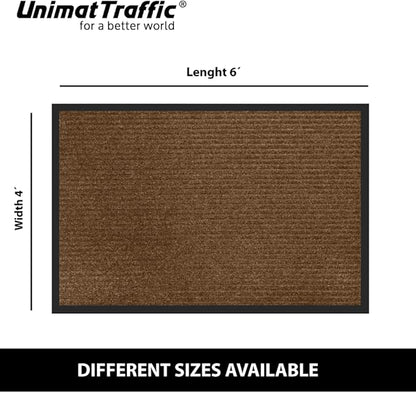 UNIMAT Traffic Guard Door Mat, 3´x 5´, Heavy Duty Waterproof Doormat, Stain and Fade Resistant Welcome Mats, Durable Rubber Backing, Low Pro le Entryway Rug, Shoe and Boot Scraper, Brown
