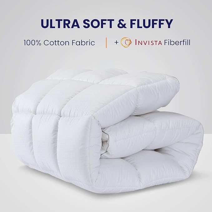 SLEEP ZONE King Size Cotton Mattress Pad, Super Soft Pillow Top Mattress Topper, Thick Fluffy Mattress Cover Deep Pocket 8-21 inches, King, White Cotton Top, King(78X80)
