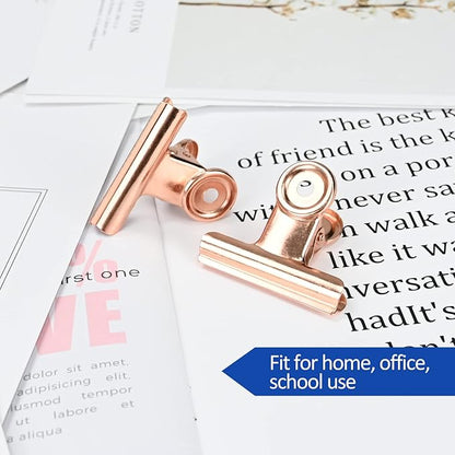 30 Pack Small Rose Gold Bull Clips, 1.22 Inch Mini Metal Hinge Clips for Office, Home, School, Shops