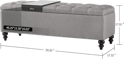 Storage Ottoman 50.2 Inches Upholstered Fabric Storage Ottoman Bench，Button Tufted Ottoman with Storage for Living Room，Bedroom End of Bed Bench Withstands 301lbs(Grey-TP)