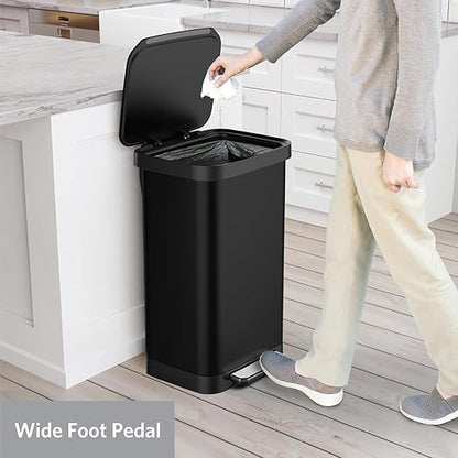 Glad Stainless Steel Step Trash Can, Series 2 with Clorox Protection - Large Black Kitchen Garbage Bin with Soft Close Lid, Foot Pedal and Waste Bag Roll Holder, 20 Gallon