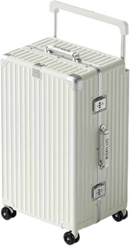 Aluminium Frame Checked-Luggage with Smooth Jelly Wheels, Hardside Zipperless Rolling Suitcase with TSA Lock (Pure White, 28-Inch)