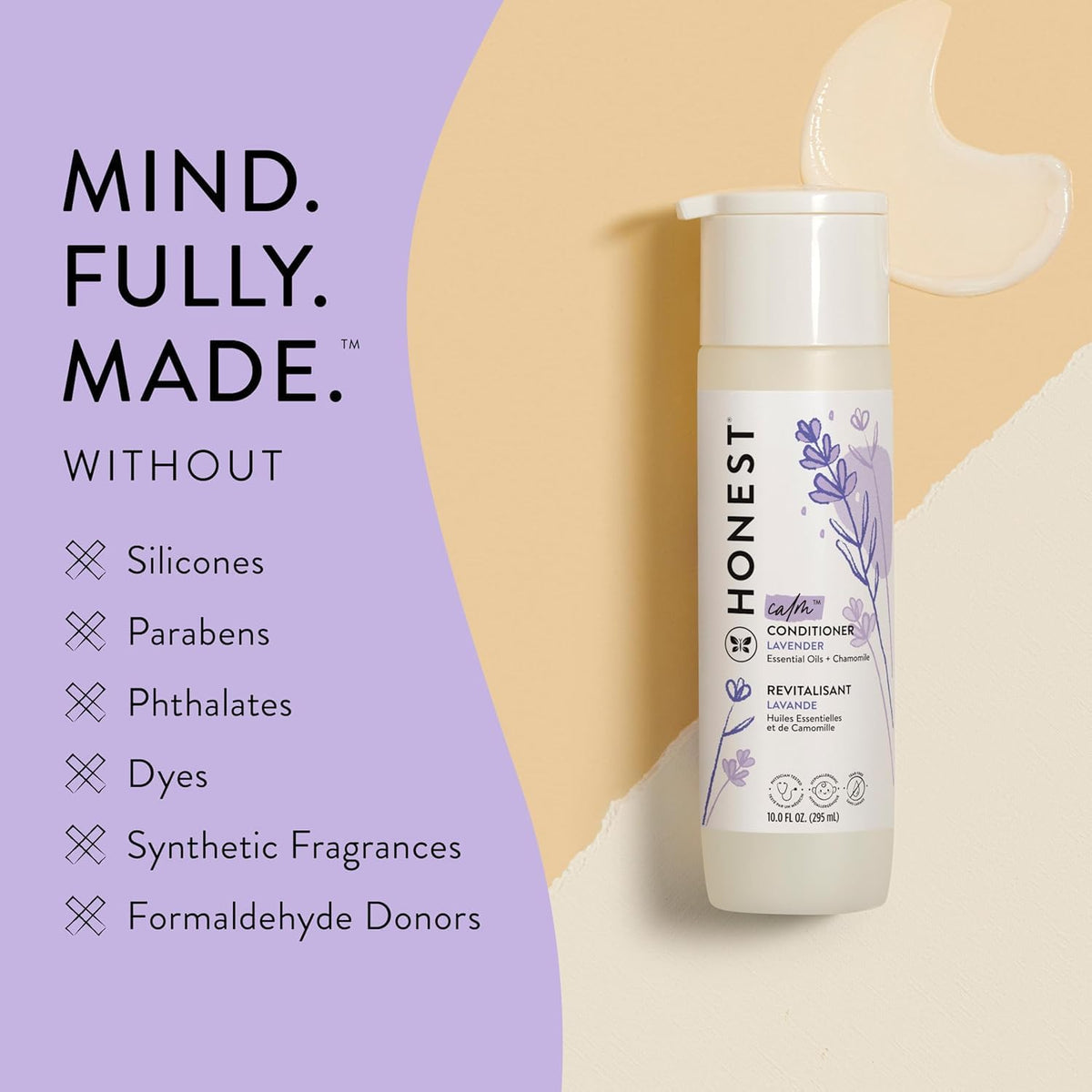 The Honest Company Silicone-Free Conditioner | Gentle for Baby | Naturally Derived, Tear-free, Hypoallergenic | Lavender Calm, 10 fl oz