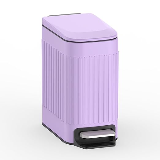 TrashAid Slim Bathroom Trash Can with Lid Soft Close, 6 Liter/1.6 Gallon Stainless Steel Small Garbage Can with Removable Inner Bucket, Step Pedal, Slim Wastebasket for Toilet, Office, Bedroom, Purple