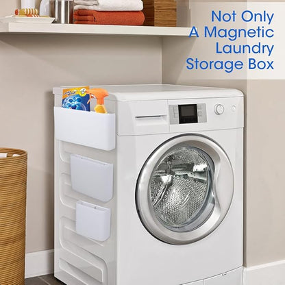 Picowe 3 PCS Magnetic Laundry Storage, Magnetic Storage Box for Laundry Room, Kitchen, Bathroom, Office, Space-Saving Trash Container Hanging on Dryer, Washer or Wall Mount Trash Bin (White)