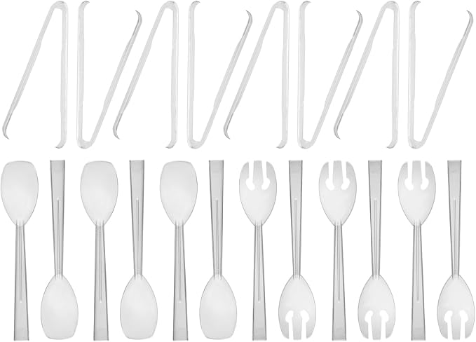 Party Essentials Plastic Party Buffet Serving Utensils Kit, Spoons/Forks/Tongs