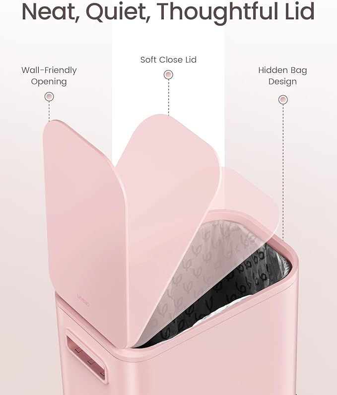 Cesun Small Bathroom Trash Can with Lid Soft Close, Step Pedal, 5 Liter / 1.3 Gallon Stainless Steel Garbage Can with Removable Inner Bucket, Waste Basket for Bathroom, Bedroom (Pink)