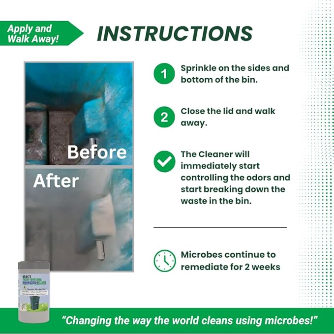 ACT Trash Deodorizer and Cleaner | Eliminates Odors Controls Garbage Sludge | for Garage and Outdoor Bins | Dry Powder Eco-Friendly 10lb