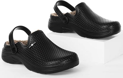 Womens Mens Fur Lined Clogs Waterproof Garden Shoes Winter Warm Fleece Lining Fuzzy House Home Slippers Indoor Outdoor Mules