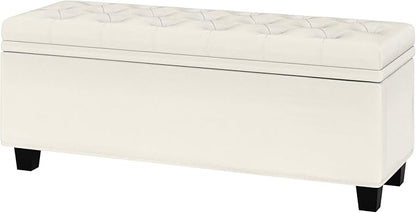 Maupvit Ottoman with Storage, Ottoman Bench with Lift Top, Upholstered Storage Bench with Hinged Lid, Bedroom Bench with Seating, Foot Rest Stool（Beige）