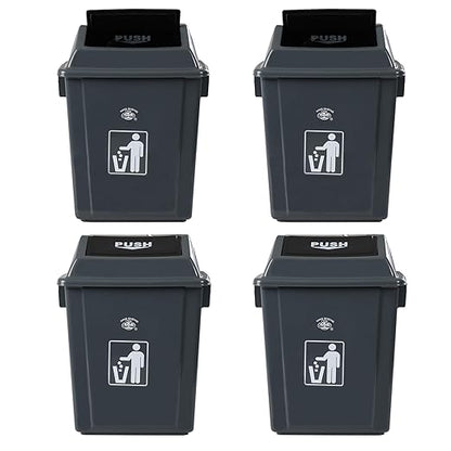 6 Gallon Plastic Swing Top TrashBin/Garbage Can, Lidded Wastebasket Trash Can for Kitchen, Garage, Office, Grey (4 Pack)