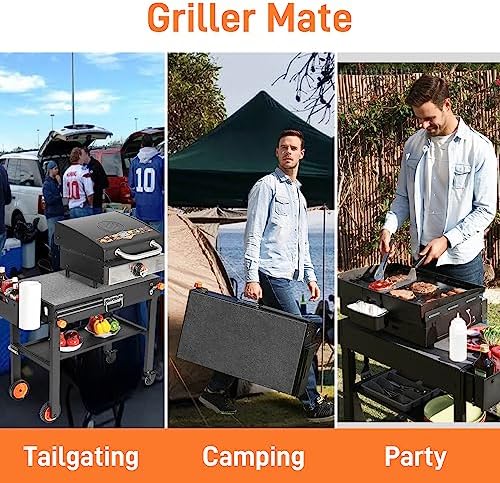 Portable Outdoor Grill Table, Folding Grill Cart with Wheels