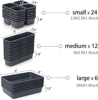 KeFanta 42 Pack Tool Box Organizer Tool Tray Dividers, Rolling Tool Chest Cart Cabinet Workbench Desk Drawer Organization and Storage for Hardware, Parts, Screws, Nuts, Small Tools Organization(Grey)
