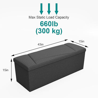 Ottoman with Storage, 43 Inches Folding Storage Ottoman Bench for Bedroom, End of Bed Bench, Entryway and Living Room, 43"x15"x15",Dark Gray