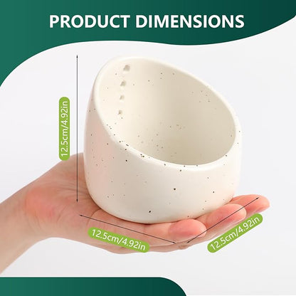 Pottery Herb Stripper Bowl,Handmade Ceramic Herb Stripper, Dishwasher-Safe, different sizes of round holes,kitchenware for root removal(white)