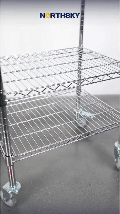 Northsky 3-Shelf Wire Utility Cart on Wheels, Chrome Finish Rolling Metal Shelving with Wheels, 550lb Capacity, 24" x 18" x 44.1", 3 Tier Rolling Cart for Kitchen Bar Storage Use