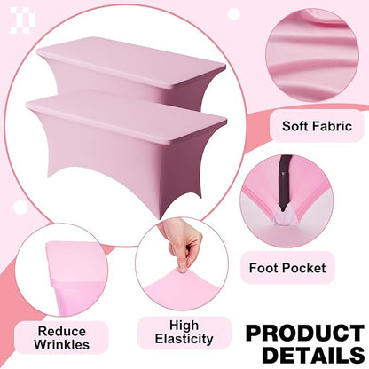 Trlyc 2 Pack 6FT Spandex Table Cloth - 72 x 30 Inch Rectangular Stretch Tablecloth, Wrinkle Resistant Scretch Table Cover for Wedding, Party, Banquet, Picnic, Outdoor Decoration (2Pcs,Pink)
