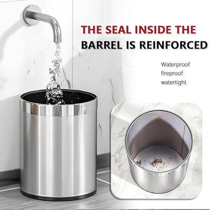 2.6Gallon/10L，Stainless Steel Bathroom Trash Can,Chrome Trash Can,Silver Garbage Can for Office，Wastebasket for Hotel，Office，Store，Metal Trash bin Without lid (Silver)