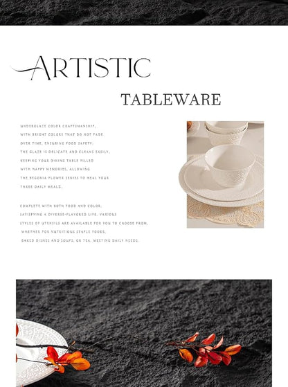 4-piece set, embossed design plate and bowl set, microwave and dishwasher