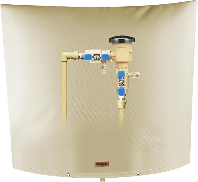 Backflow Preventer Pipe Insulation Cover (5°F) - Irrigation Sprinkler Valve Insulated Pouch - Water Well Pump Cover - Sturdy 5 Layers for Winter Freeze Protection, 40" W x 40" H, Beige
