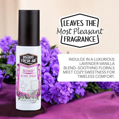 2-Pack: Superior Toilet Spray with Instant Odor Elimination, Lavender Vanilla Fragrance, Odor Eliminator Bathroom Spray, Travel Size, Long-Lasting, Eco-Friendly, 1.35 Oz. - INSTANT FRESH AIR