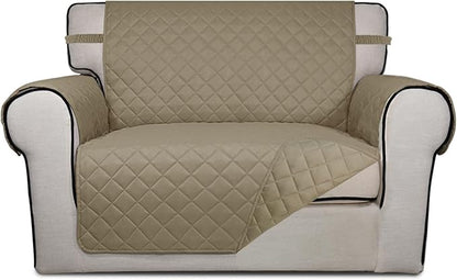 PureFit Reversible Quilted Sofa Cover, Water Resistant Slipcover Furniture Protector, Washable Couch Cover with Non Slip and Elastic Straps for Kids, Dogs, Pets (Oversized Chair, Beige/Beige)