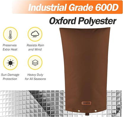 TOHONFOO Backflow Preventer Pipe Insulation Cover (5°F) - Irrigation Sprinkler Valve Insulated Pouch - Water Well Pump Cover - Sturdy 5 Layers for Winter Freeze Protection, 14" W x 26" H, Brown