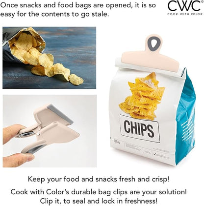 COOK WITH COLOR Bag Clips - Heavy Duty Chip Clip and Refrigerator Magnet Clips for Food Storage with Air Tight Seal Grip, Pink and Grey, Pack of 4 Large Clips