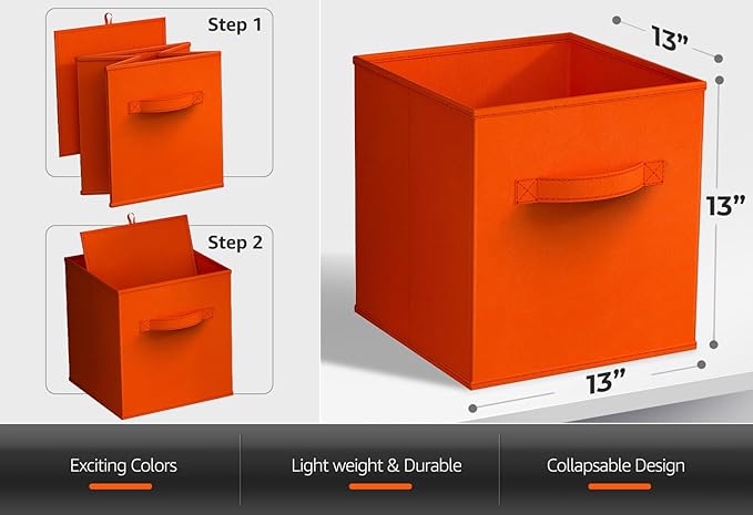 Sorbus Fabric Storage Cubes - 6 Foldable Storage Bins for Organizing Pantry, Cubbies, Toy Box - Clothes Storage & Closet Organizer - 13 Inch Collapsible Cube Baskets for Shelves with Handle