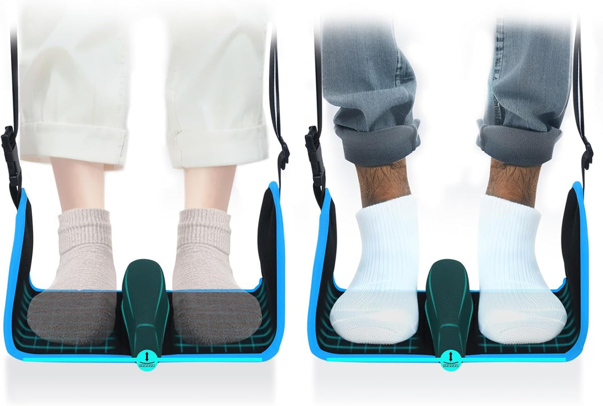 Airplane Foot Hammock, Foot Hammock for Travel Accessories with Ergonomic Removable Foot Divider Design, Airplane Foot Rest, Premium Comfortable Memory Foam & Hardboard for No Feet Clashing(Large)