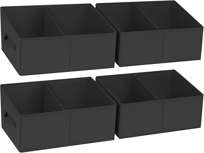 DIMJ Trapezoid Storage Bins for clothes - 4 Packs Closet Organizers and Storage Baskets, Foldable Closet Baskets with Handles and Divider, Closet Storage Bin Toybox for Shelves Living Room Bedroom