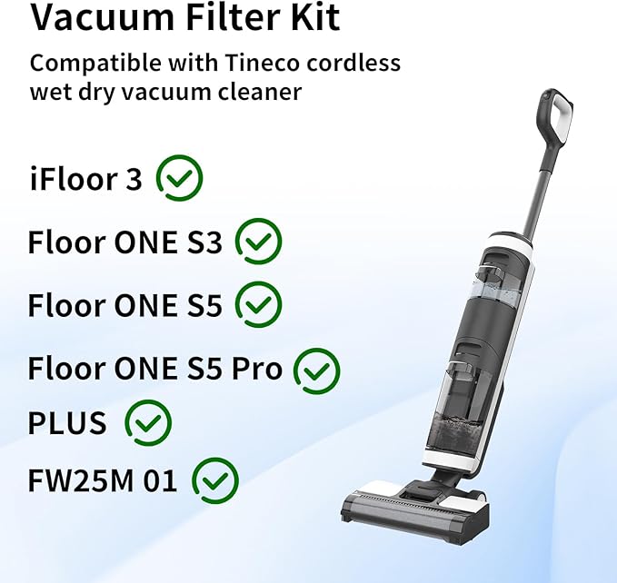 Vacuum Filter Replacement Compatible with Tineco iFloor 3, Floor ONE S3 & Floor ONE S5, Floor ONE S5 Pro Cordless Vacuum Cleaner, 4 Pack Replacement Filters