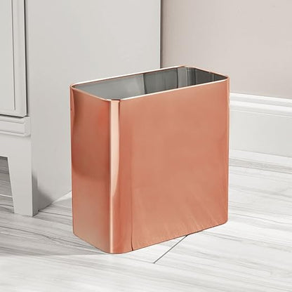 mDesign Small Metal 2.4 Gallon/9 Liter Trash Can Wastebasket Garbage Bin for Bathroom, Slim Rubbish Waste Bin Trashcans for Master/Guest Bath, Mirri Collection, Rose Gold