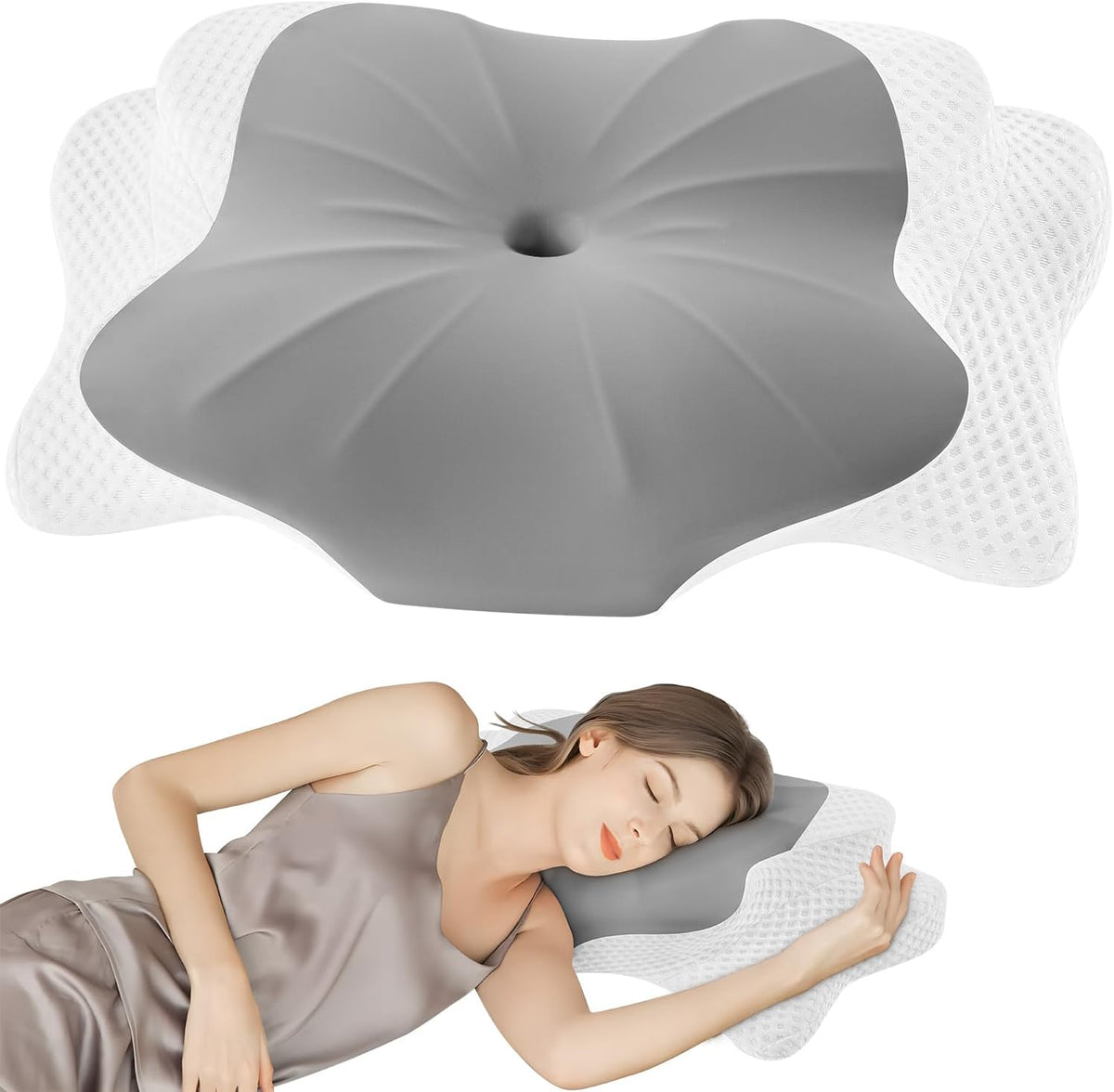DONAMA Cervical Pillow for Sleeping, Contour Memory Foam Pillow for Neck and Shoulder Support, Ergonomic Neck Pillow for Side Back Stomach Sleepers, Bed Pillows with Cooling Pillowcase