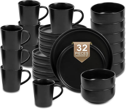 EWFEN Plates and Bowls Sets, 32 Pieces Ceramic Dinnerware Set