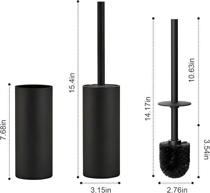304 Stainless Steel Toilet Bowl Brush and Holder Set, Circular Floor Toilet Brush Holder, Long Handle, Bathroom Heavy-Duty Cleaner, High-End Cylinder Wall (Black) YIGUANXIN