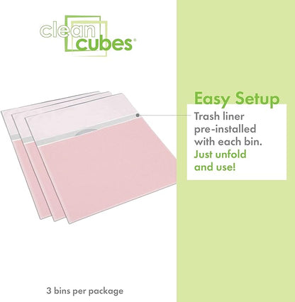13 Gallon Disposable Pop-Up Trash Cans (3-Pack) with Fitted Bags – Foldable Garbage & Recycling Bins for Parties, Events & Kitchen (Pink, 17" H x 13.5" W x 10" D)