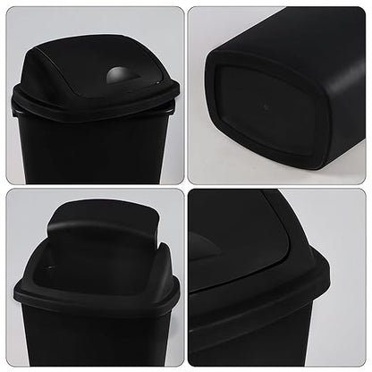 Bringer Black 13 Gallon Kitchen Trash Can with Swing Lid, Plastic Swing Top Tall Garbage Can, 4-Pack