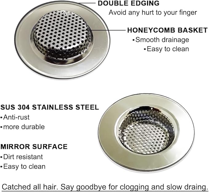 2PCS Bathtub Drain Strainers, Shower Drain Hair Catcher, Stainless Steel Drain Cover Basket for Bathroom Laundry Floor Drain, Fit for 1.75"-3.0" Drain Hole