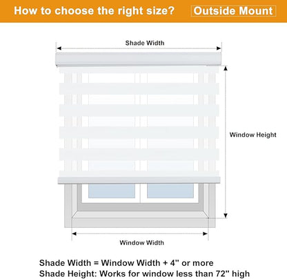 Persilux Zebra Shades for Windows, Cordless Window Treatments(43" W x 72" H, White) Light Filtering Dual Layer Roller Window Shades Light Filtering Sheer Shades for Home, Office