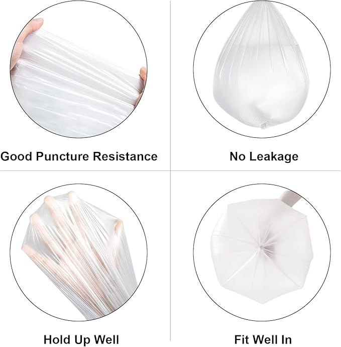 120 Count 8 Gallon Trash Bags Unscented - Thick Clear Medium Garbage bags, 30 Liter Strong Plastic Wastebasket Can Liners for Kitchen Home Bathroom Office