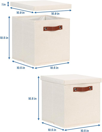 Temary Foldable Fabric Storage Bins with Lids, 2-Pack Storage Bin for Organizing Living Room, Closet Organization, Multi-Purpose Storage Boxes for Clothes (Beige, 10.5x10.5x10.5 inch)