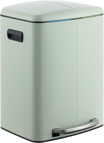 happimess HPM1005E Marco Rectangular 10.6-Gallon Double Bucket Trash Can with Soft-Close Lid, Fingerprint Resistant, Modern, Minimalistic for Home, Kitchen, Office, Bathroom, Pistachio Gelato