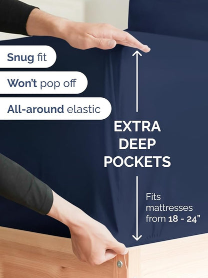 Extra Deep Pocket Full Sheets - 4 Piece Breathable & Cooling Bed Sheets - Hotel Luxury Bed Sheet Set - Soft, Wrinkle Free & Comfy - Easily Fits Extra Deep Mattresses - Deep Pocket Navy Blue Sheets Set